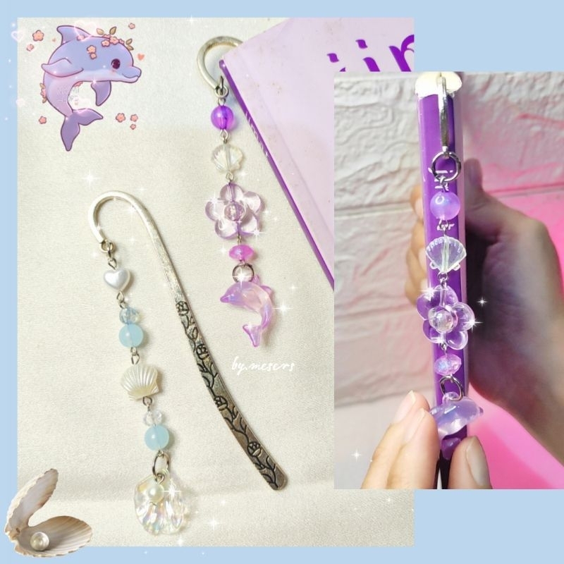 

MESERS - Dolphin & Pearl Beaded Bookmark - Pembatas Buku Manik Cantik Bentuk Ikan