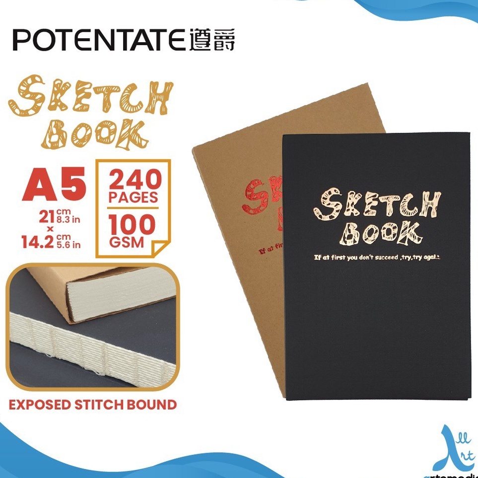 

KODE R65K Sketchbook Potentate A5 Exposed Stitch Bound Buku Sketsa Sketchbook Potentate A5 Black Craft 1 GSM 12 Sheet 24 Pages