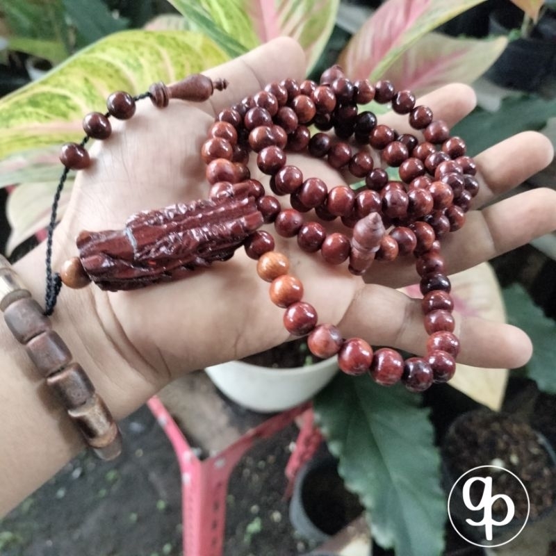 tasbih kalung kayu nagasari ukir naga