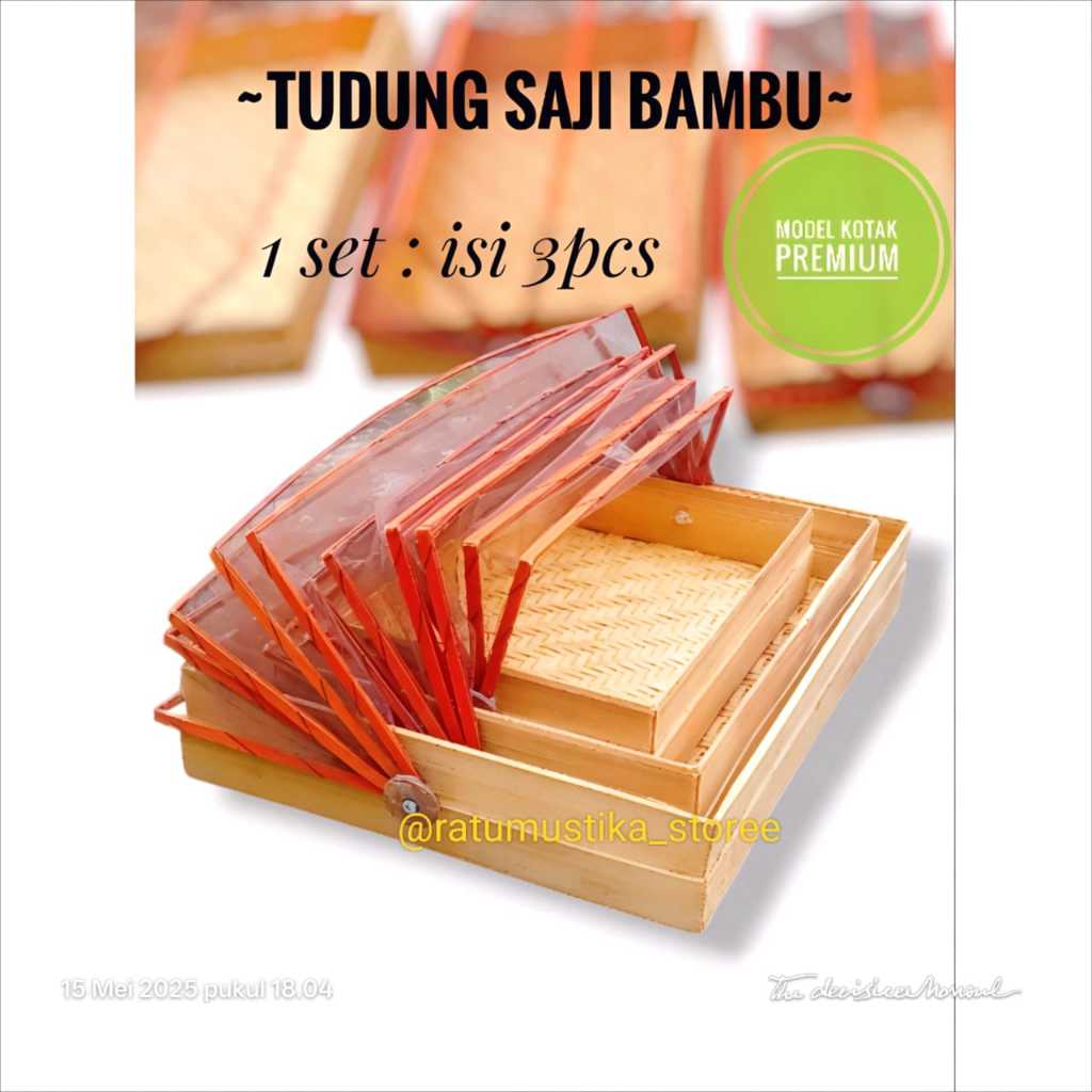 TUDUNG SAJI BAMBU KOTAK SET ( ISI 3) ANYAMAN BAMBU TUDUNG SAJI