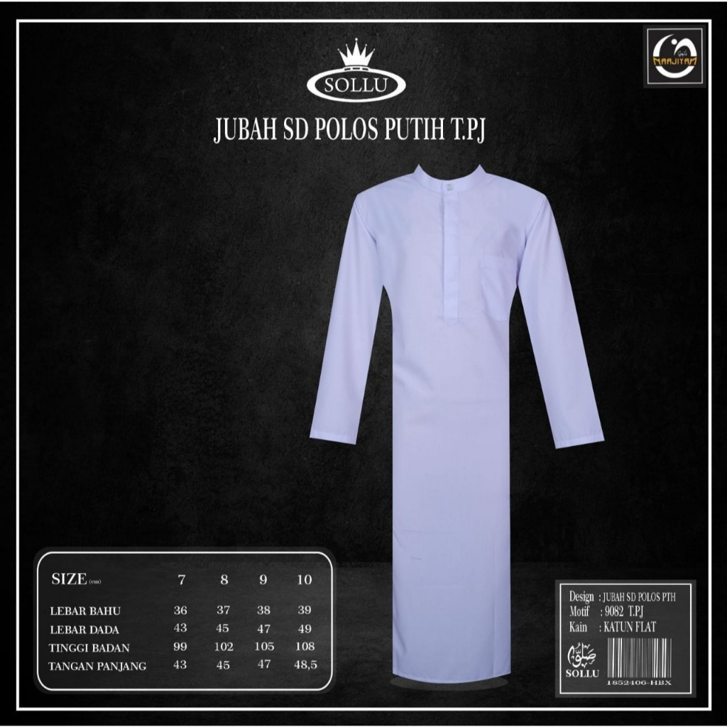 9082 PJ - JUBAH SD PUTIH SOLLU | JUBAH ANAK PUTIH | JUBAH SD PUTIH | JUBAH SOLLU