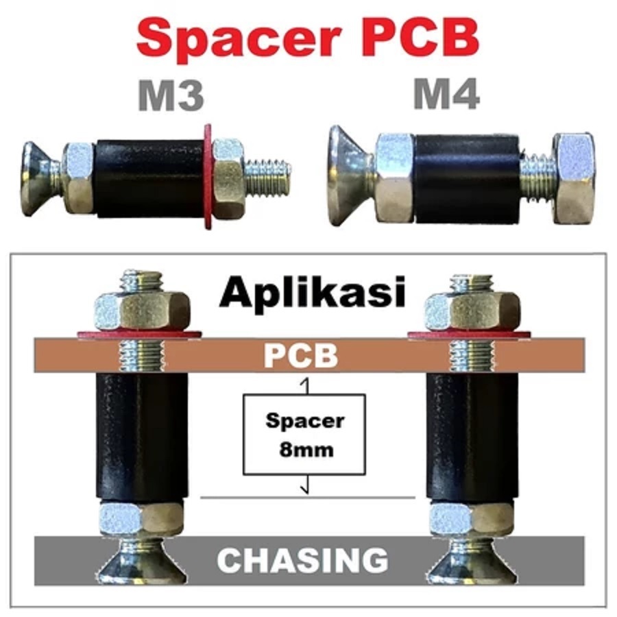 Pangestu Sparepart - Set Spacer+Mur+Baut+Ring Kaki PCB Dudukan Speser Spitser Nylon Nilon
