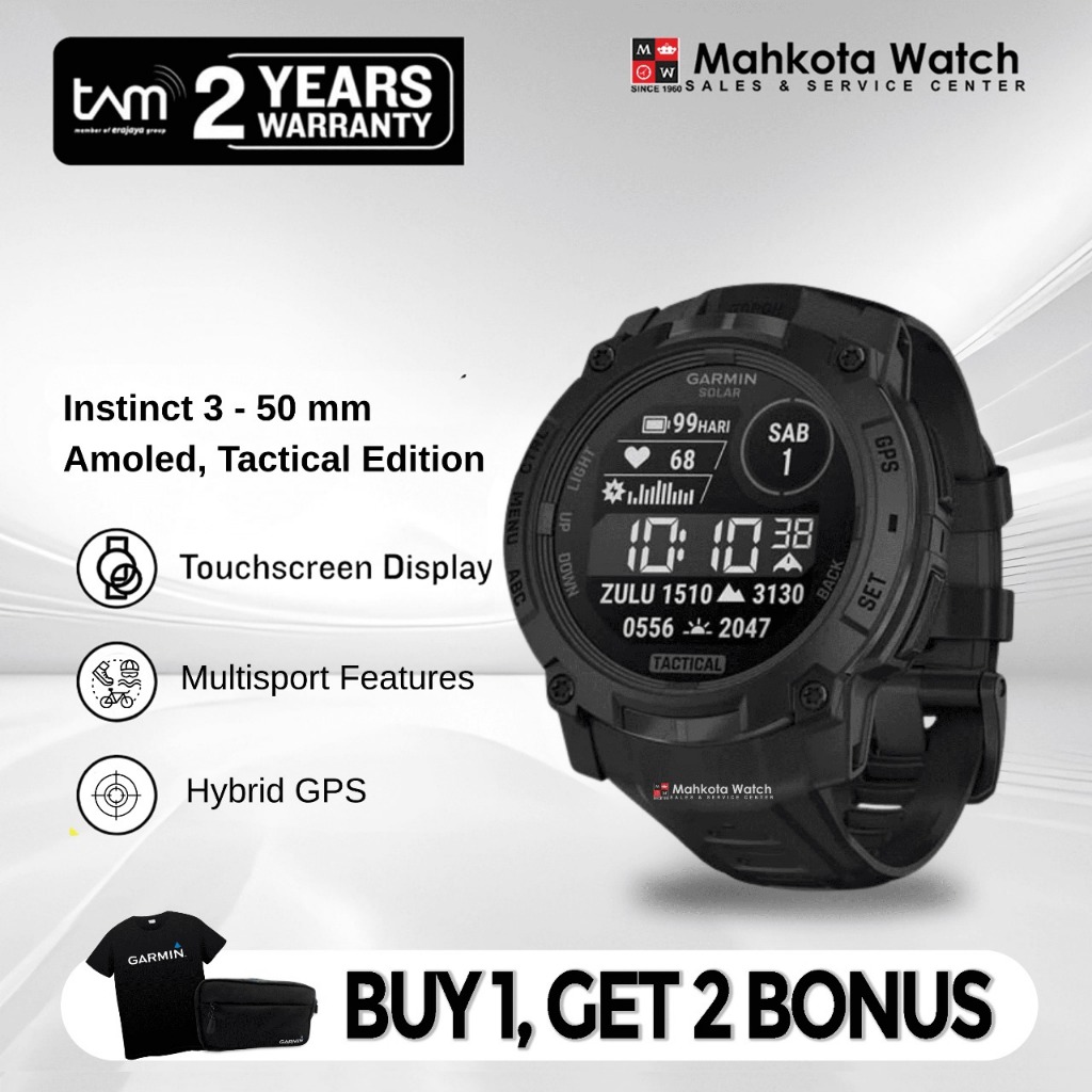 GARMIN INSTINCT 3 TACTICAL AMOLED 50MM BLACK JAM TANGAN PRIA ORIGINAL