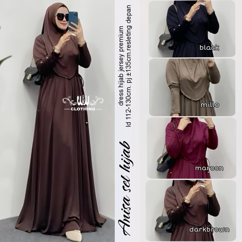 [READY STOCK] ANISA SET HIJAB | Dress Hijab Jersey Premium + Resleting Depan, Simpel & Anggun