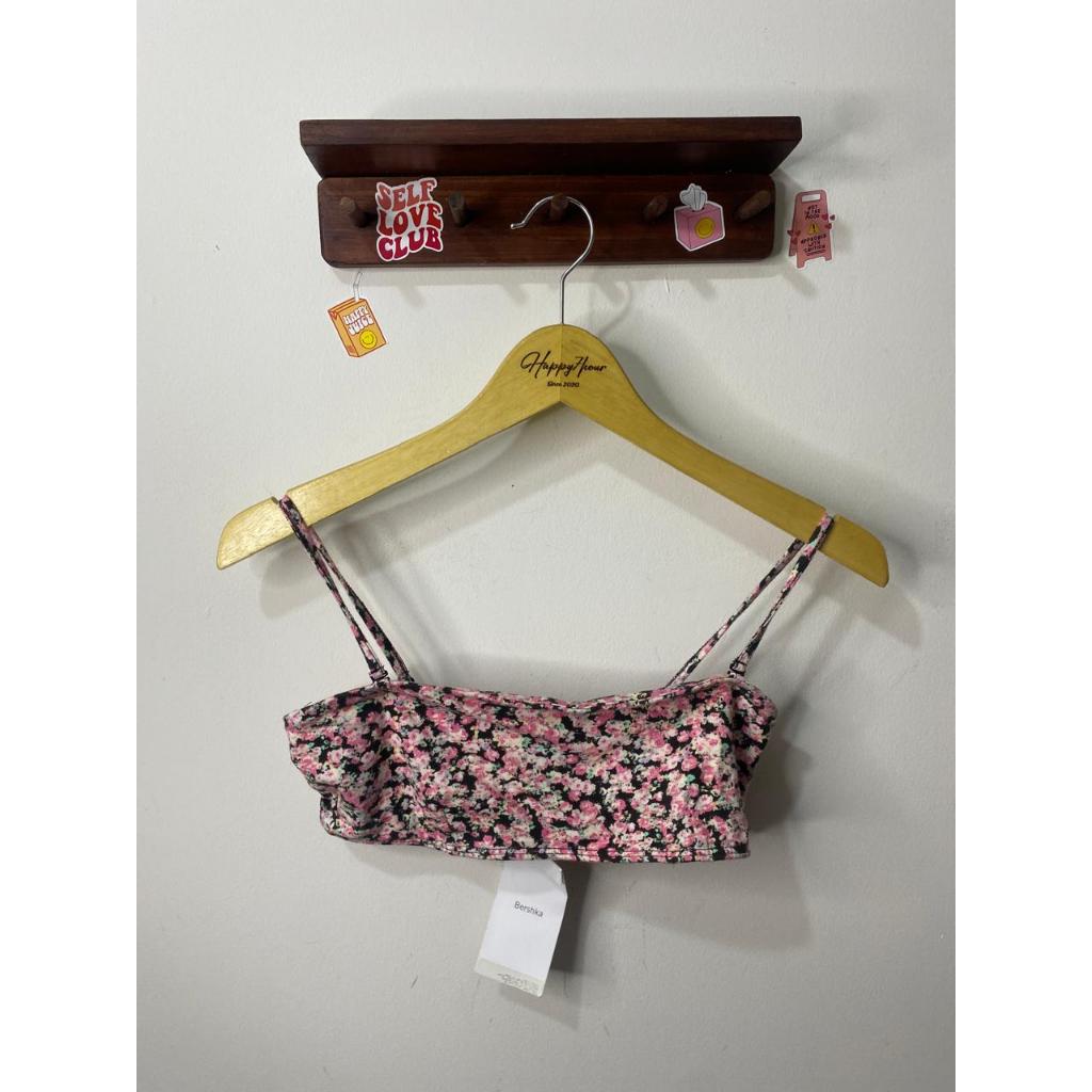 BERSHKA PINK FLORAL CROP TOP
