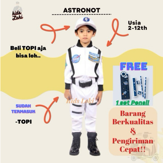 astronot anak Kostum baju astronot anak Kostum Profesi ASTRONOT PUTIH Cilik Stelan Anak Seragam Astr