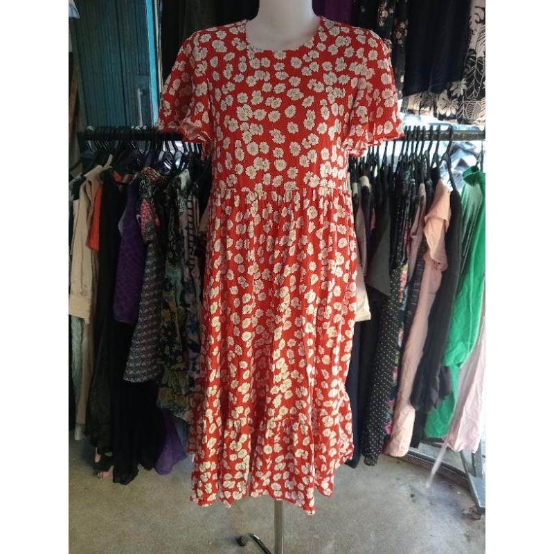 Dress Sifon Merah Motif Bunga