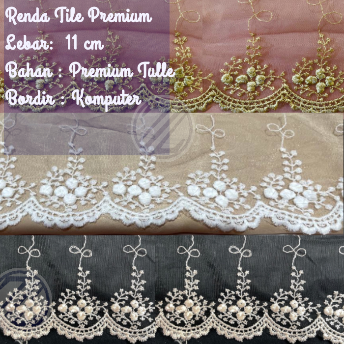 Renda Tile Premium Bordir Komputer Lebar: 11 cm Motif Bunga