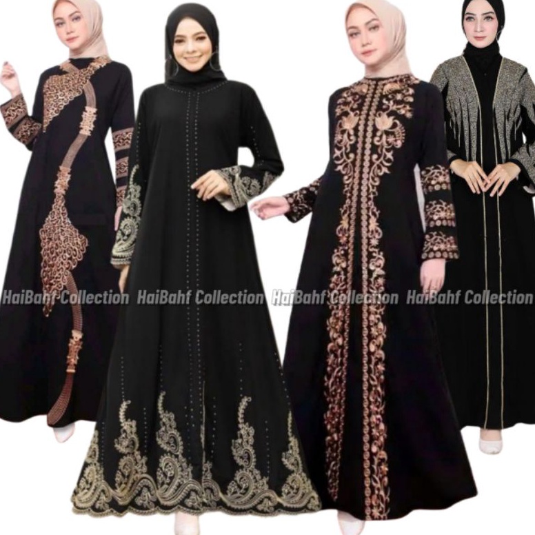 KODE L56G Abaya Hitam Gamis Arab Turkey Bordir Dress Arab Bordir Renda Dubai Polos