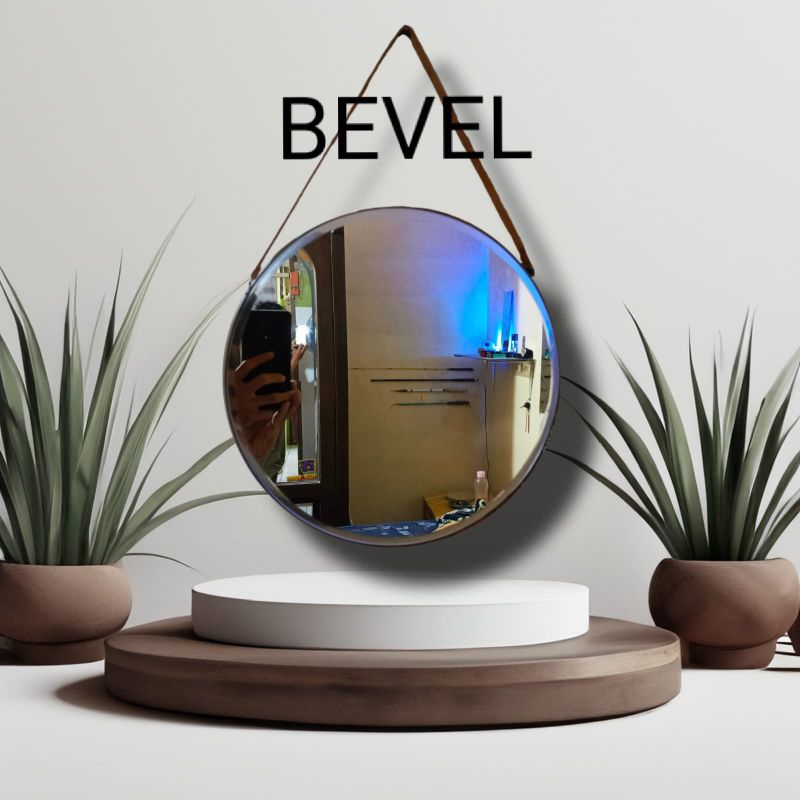 Kaca Cermin Dinding Bulat Minimalis Bevel & Tidak Bevel - Cocok untuk Kamar, Wastafel, Kamar Mandi, 