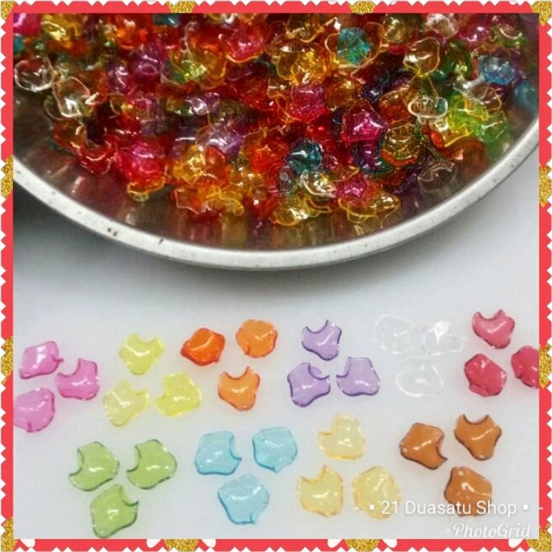 (Pon) Manik akrilik bening kelopak keriting kecil kurleb 14 mili aneka warna untuk kreasi bunga mani