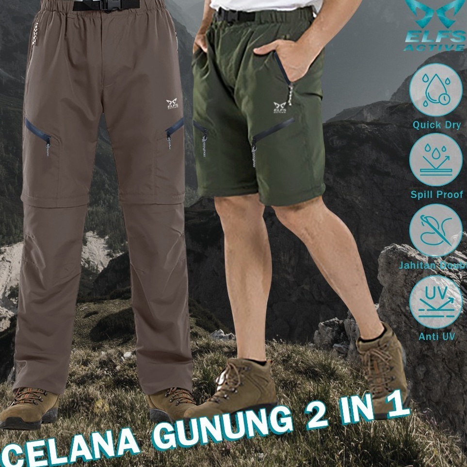 Elfs Active  Celana Gunung Sambung Pria PDL 2in1 Panjang Pendek Ringan Tahan Air KODE Y5K7
