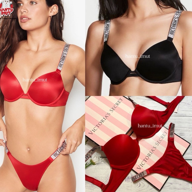 KODE C28Y BRA SET V S 83 Very Sexy Rhinestone Shine Strap Push Up Bra Set Push Up Bra Dan Celana Tho