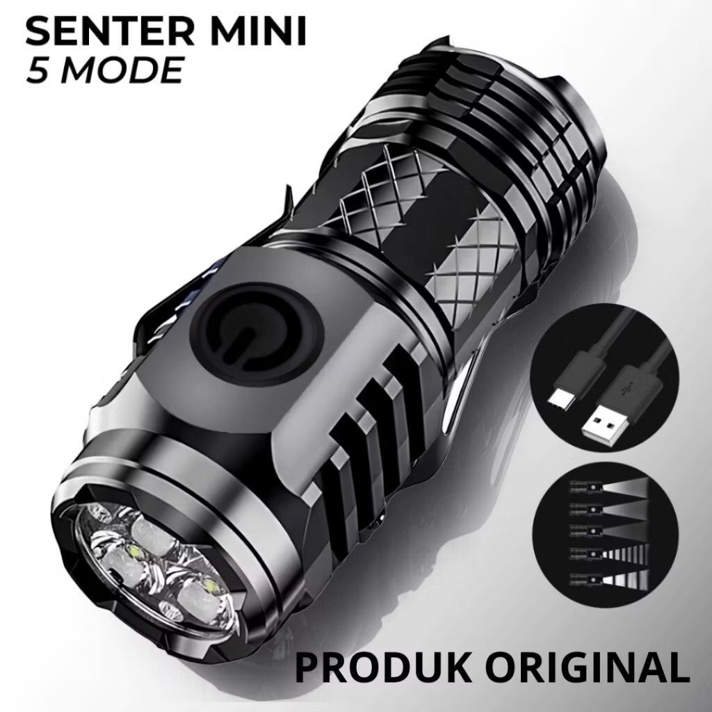 Senter Mini 3 Mata Led Lampu Swat Outdoor 4 Mode Cahaya Senter Camping Hiking