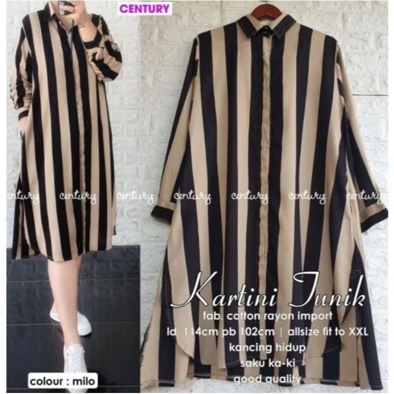 Tunik Jumbo Salur Lengan Panjang Katun / Atasan Wanita Salur