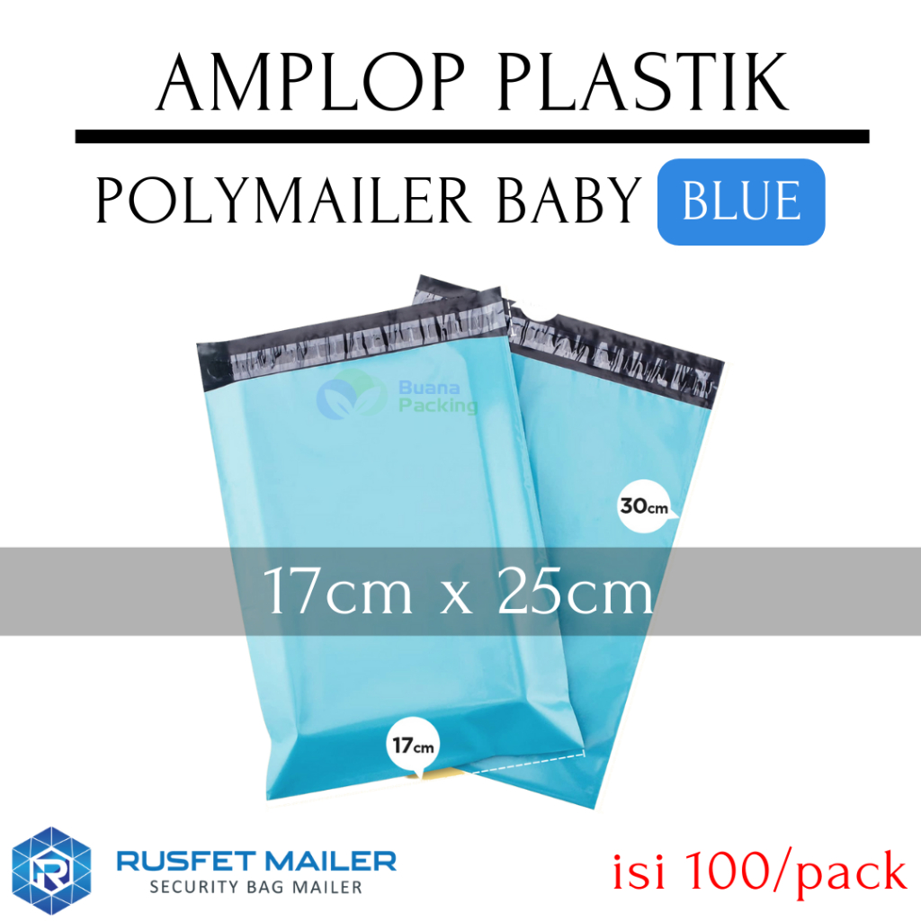

RUSFET AMPLOP PLASTIK POLYMAILER POLIMAILER PACKING ONLINE SHOP BABY BLUE PER PACK 17x25