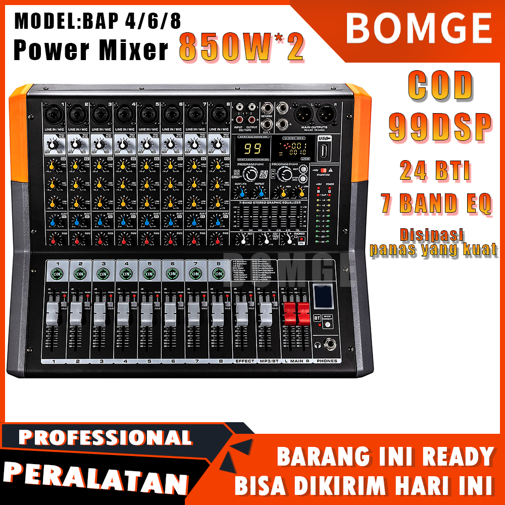 BOMGE Power Mixer Audio Professional BAP 4/6/8 Series Power Mixer Amplifier Karaoke Bluetooth 2*850W