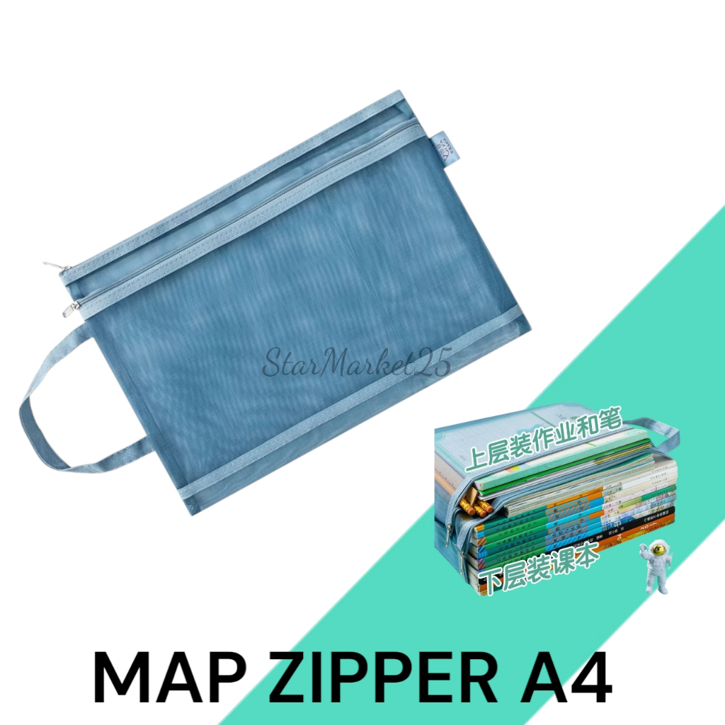 

A4 Map Document Jaring Zipper - Map Buku Jaring Transparan - Tas Buku Zipper Portable