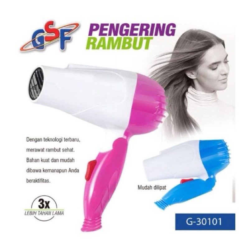 Hair Dryer Mini Low Watt 350W Pengering Rambut Portable GSF 3101 Packing Bubble Wrap