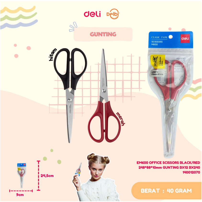 

EM600 OFFICE SCISSORS BLACK/RED 248*88*10mm GUNTING