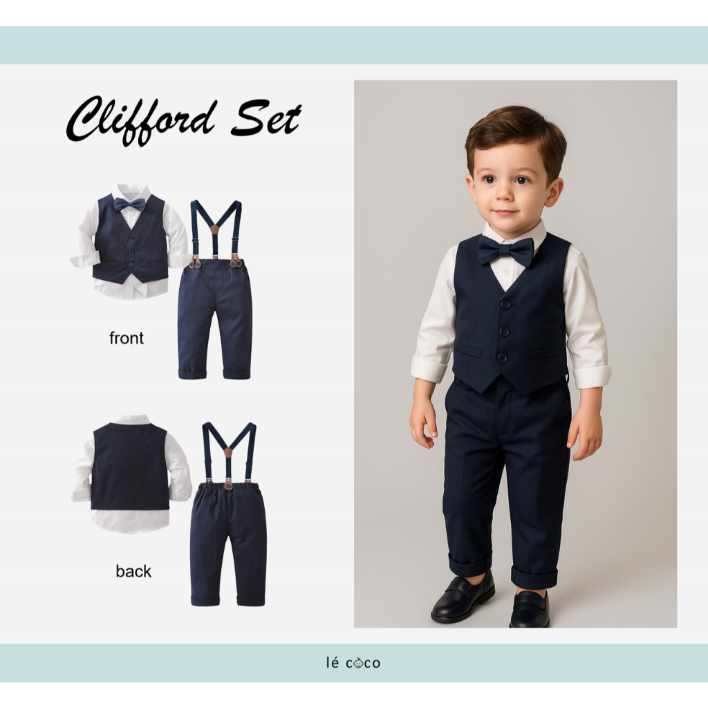 Lecoco Clifford Set - Baju Set Jas Anak Laki-Laki - Setelan Rompi Suspender Formal Pesta Party Gradu