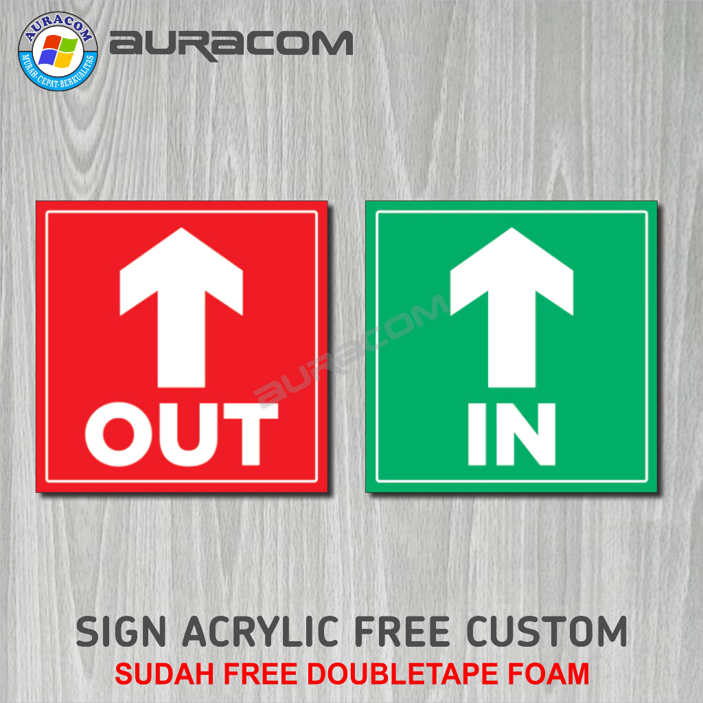 Sign Akrilik In Out Label Acrylic Sign Board Penunjuk Arah Masuk Keluar - B201