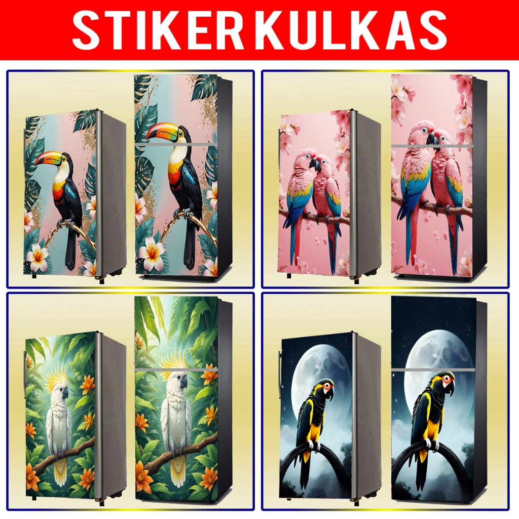 STIKER KULKAS, WALLPAPER KULKAS MOTIF BURUNG