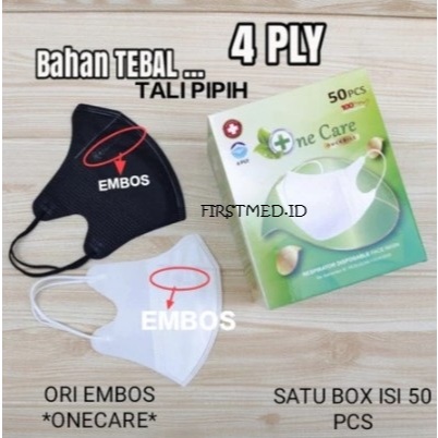 MASKER DUCKBILL ONE CARE ISI 50 PCS TEBAL / DUCKBILL MASKER ONCARE PUTIH HITAM  50 PCS 4 PLY EMBOSS