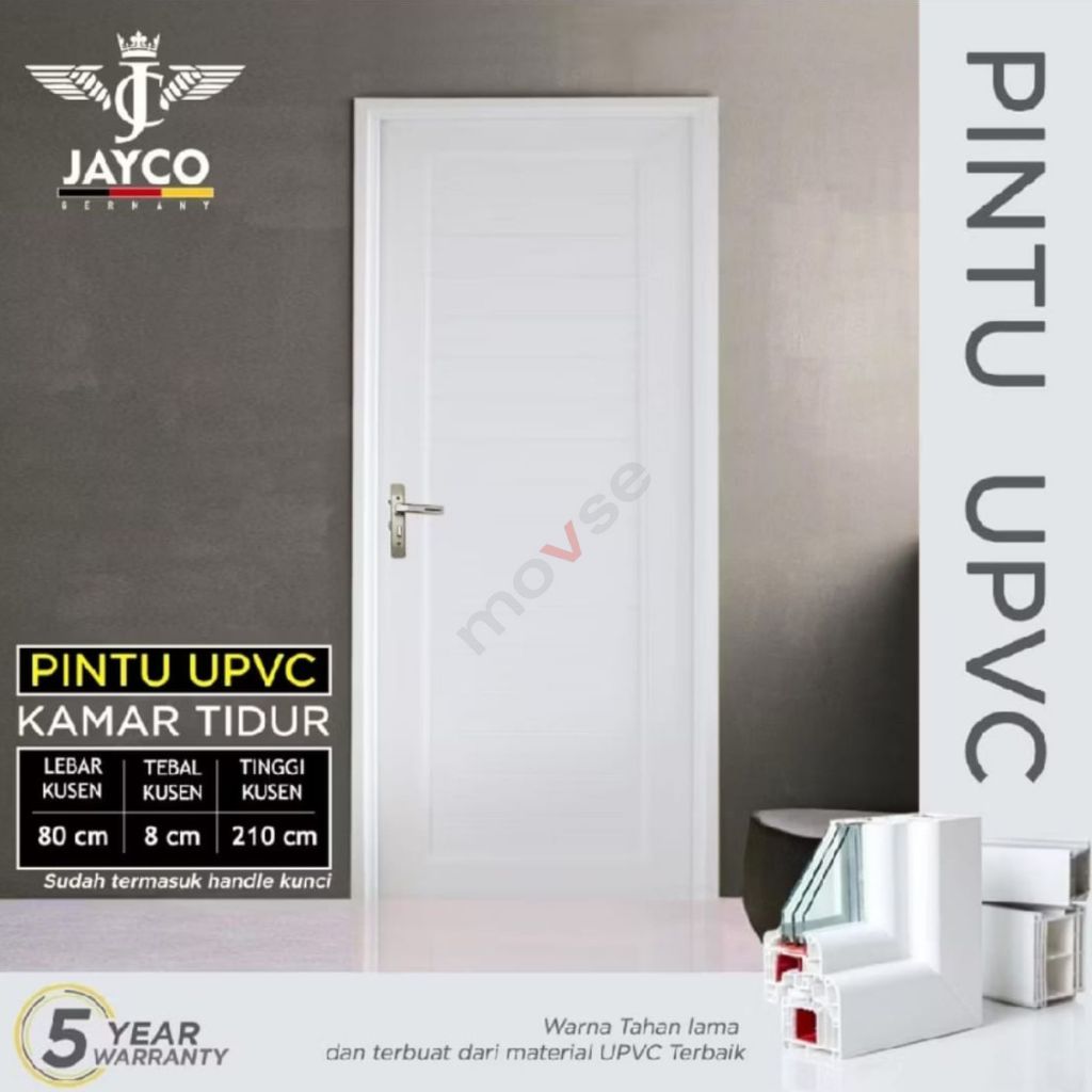 Pintu JAYCO Pintu UPVC Full Panel Pintu Kamar Putih 80x210 CM