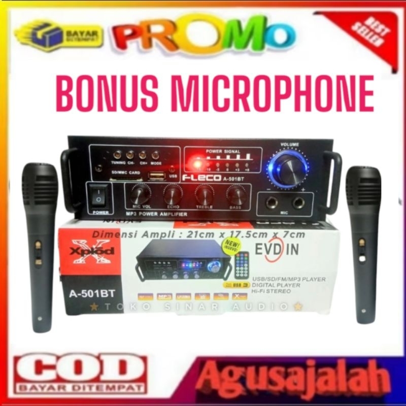 DUO  MIC Power Amplifier Bluetooth Fleco A-501bt 600w | Audio Penguat Suara Extra Bass & Treble | Am