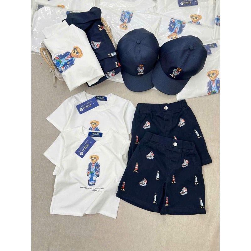Polo RL Bear Kids Outfit Set - T-Shirt, Shorts & Cap