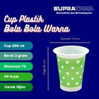 SUPRA CUP BOLA BLOK HIJAU GELAS PLASTIK POLKADOT KOPI / TEH 200 ML - CUP PRINTING