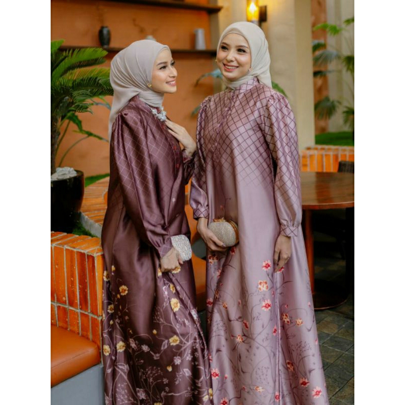 dress gamis silky luxury motif gamis muslimah ukuran jumbo M-XXL terbaru