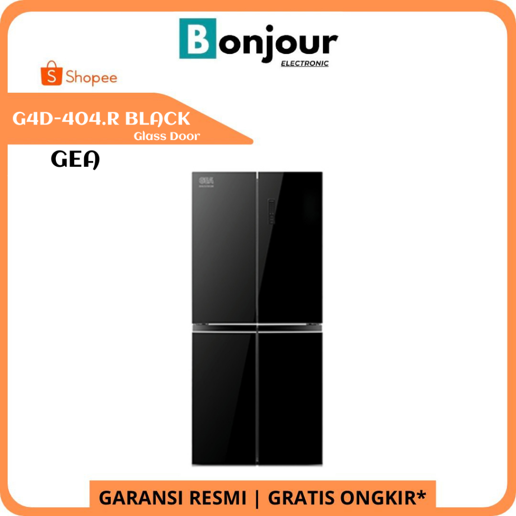 GEA G4D-404R I G4D404 I G4D 404 - GEA KULKAS 4 PINTU BLACK GLASS PROMO