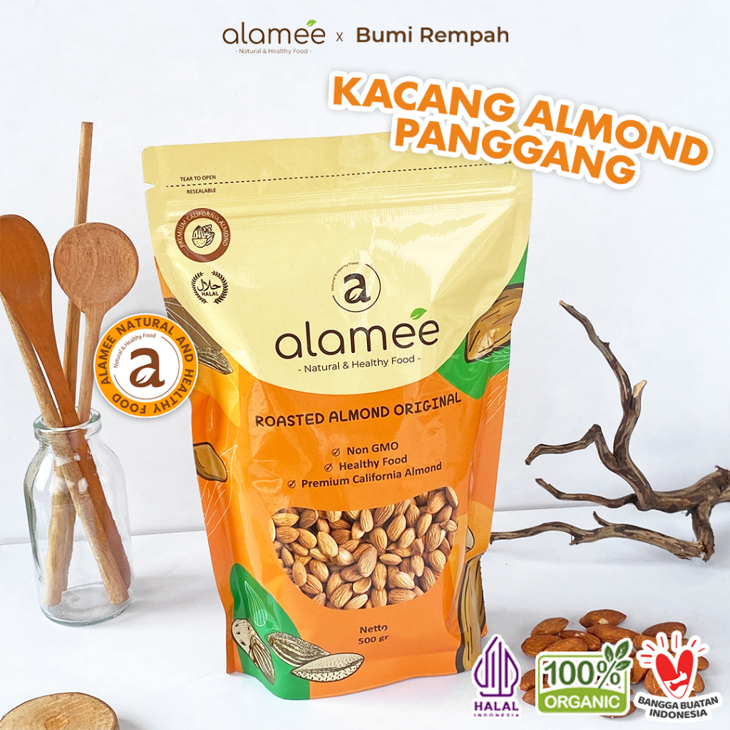 

ALAMEE Kacang Almond Almon Kupas Panggang Premium Roast Roasted Grade A California Oven Siap Makan