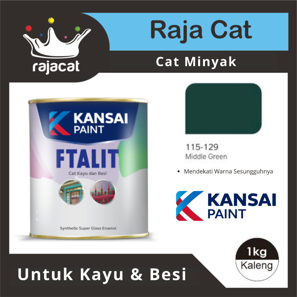 Cat Besi dan Kayu KANSAI FTALIT 1 KG 129 MIDDLE GREEN Cat Minyak