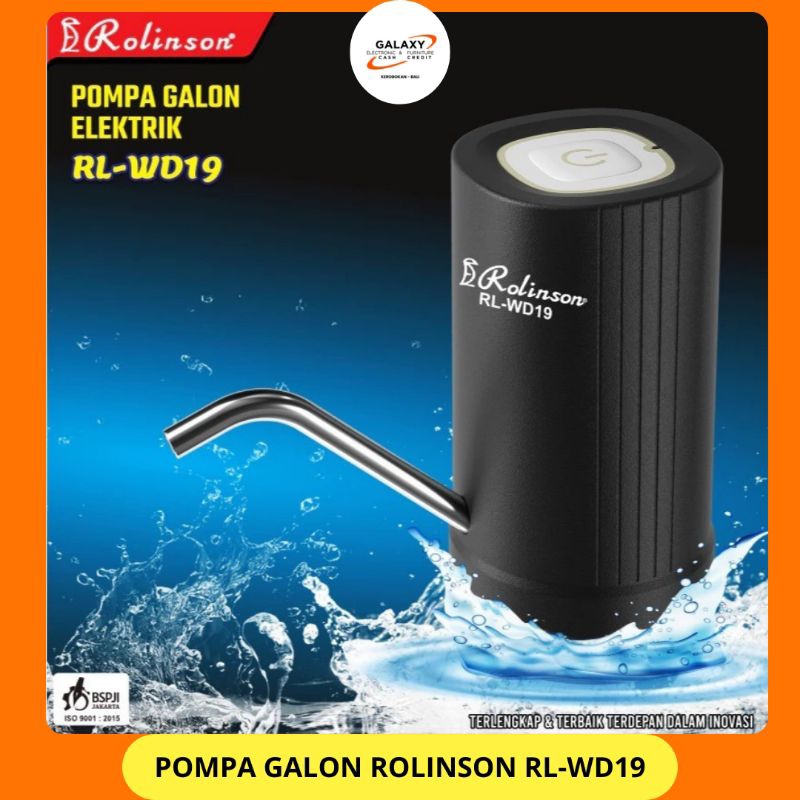 Pompa Galon Elektrik ROLINSON Dispenser Galon Mesin Keluar Air Galon Hitam Charge Usb type C