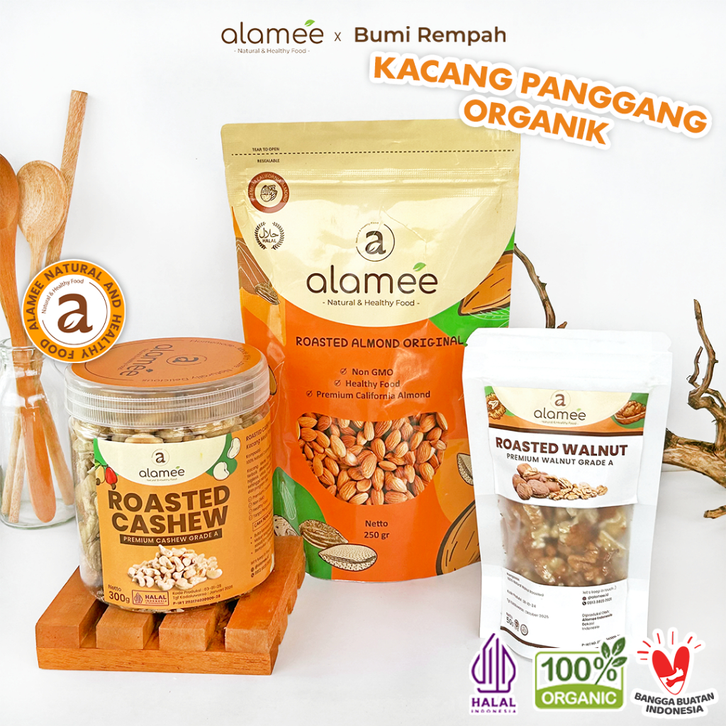 

Kacang Almond Almon Mede Walnut Pistachio Kupas Panggang Premium Roast Roasted Oven Siap Makan