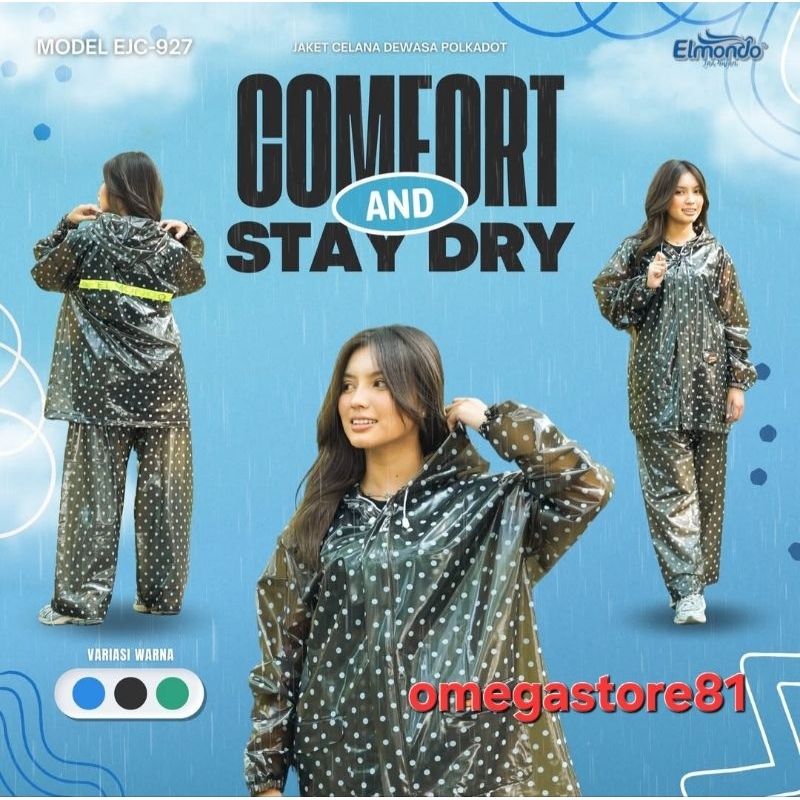 Jas hujan setelan jaket celana polkadot tebal elmondo 927