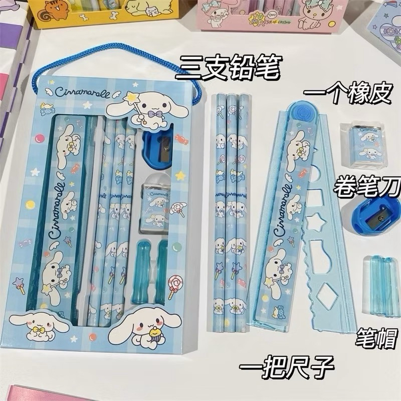 

ATK Alat Tulis Anak Sekolah karakter Sanrio / Paket anak sekolah set pensil, penggaris penghapus rautan penutup pensil