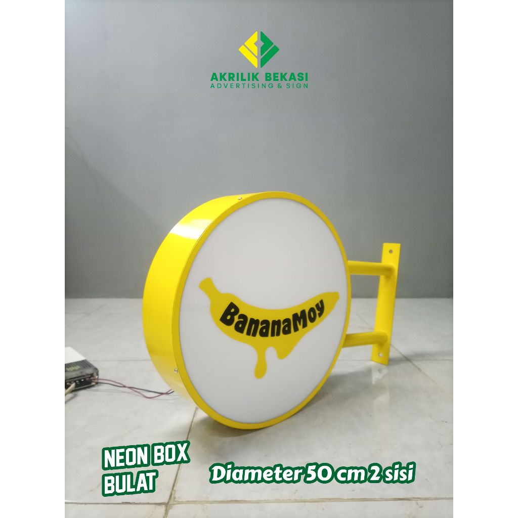 Neon box bulat diameter 50 cm 2 sisi