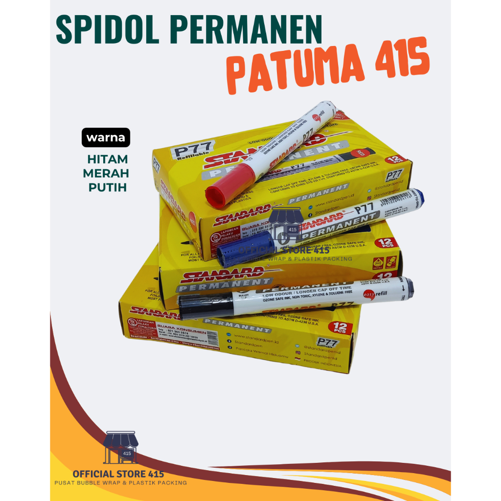 

Spidol Besar Permanent Warna Hitam Biru Merah Standard P77
