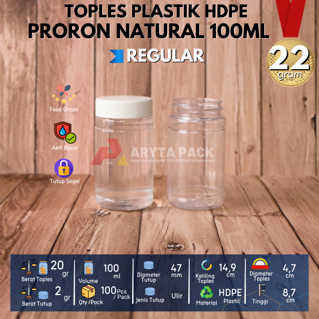 Toples plastik PET 100ml proron natural kapsul tutup ulir