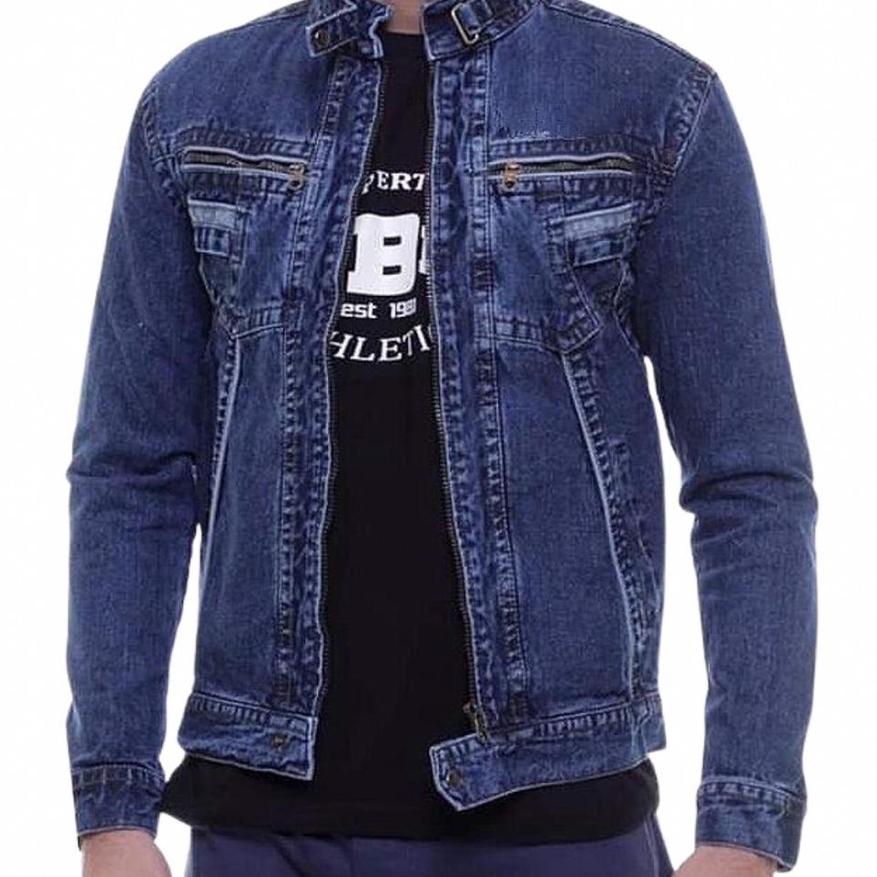 KODE Y73L HabibieStore98 Jaket Jeans Resleting Pria Zipper Biowash Jumbo M L XL XXL XXXL
