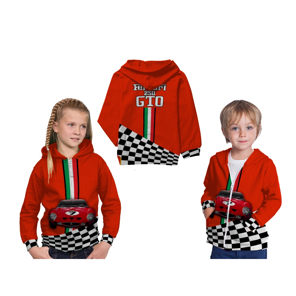 Jaket Hoodie Zipper anak Ferrari 250 GTO Mobil Balap art 1 VERSI 2025 Full Printing Custom