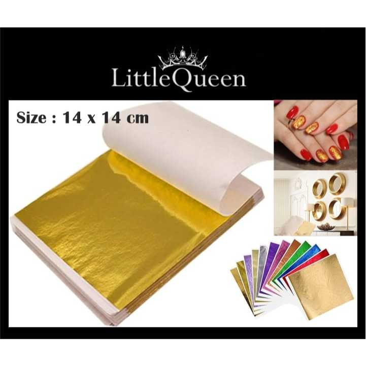 100 Lembar kertas foil emas, metalic foil sheets sepuhan, kertas emas dekorasi ukuran 14 x14
