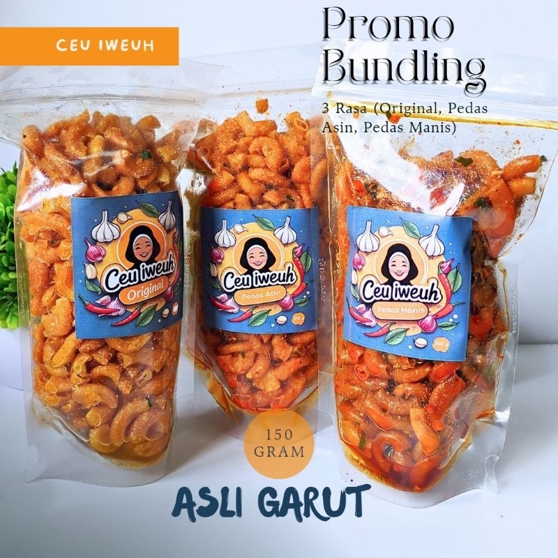 

Promo Bundling Makaroni Cikruh Ceu Iweuh 3 Rasa 150 gram Original, Pedes Asin, Pedes Manis