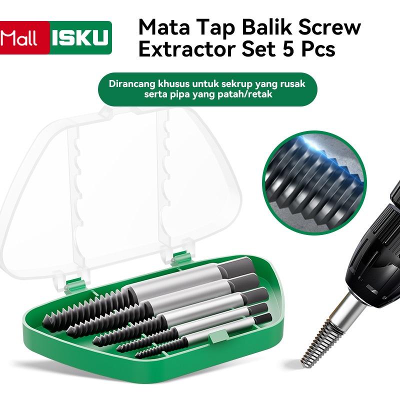 ISKU Set Mata Bor Extractor Broken Screw Remover 5 in 1 Mata Tap Balik Screw Extractor Set 5 Pcs