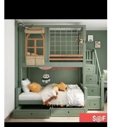 tempat tidur anak tingkat dan tangga laci+2 laci bawah kasur