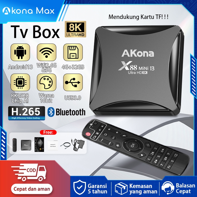 Neptunues - Akona Android TV Box 8K UHD Android 13 OS Set Top Box Stb Android Tv Ram 4Gb Rom 32Gb
